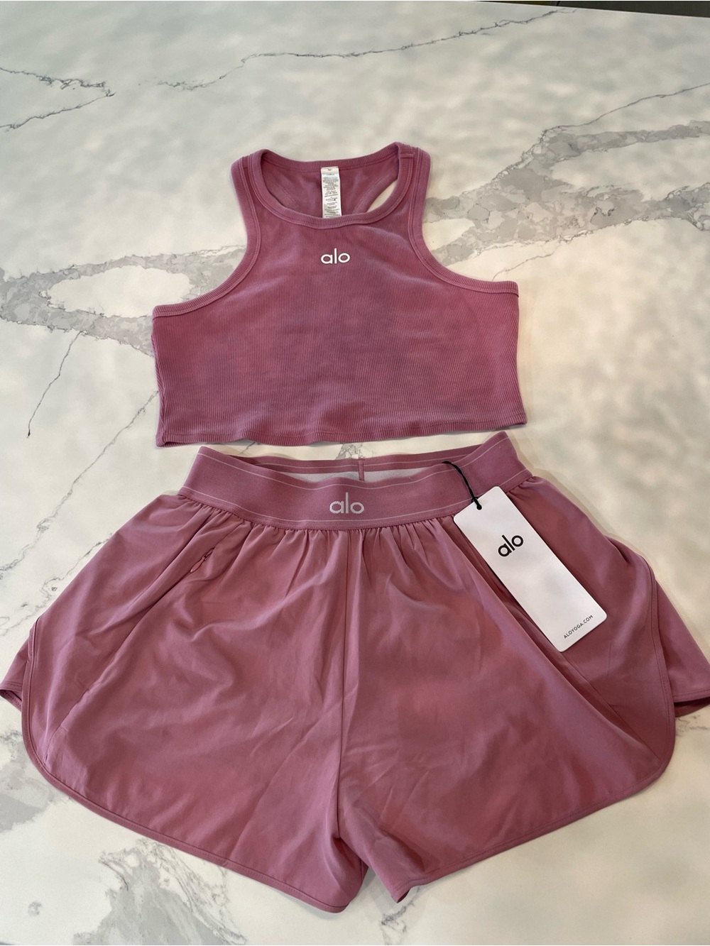 ALO Yoga Dusty Rose Athletic Shorts Set